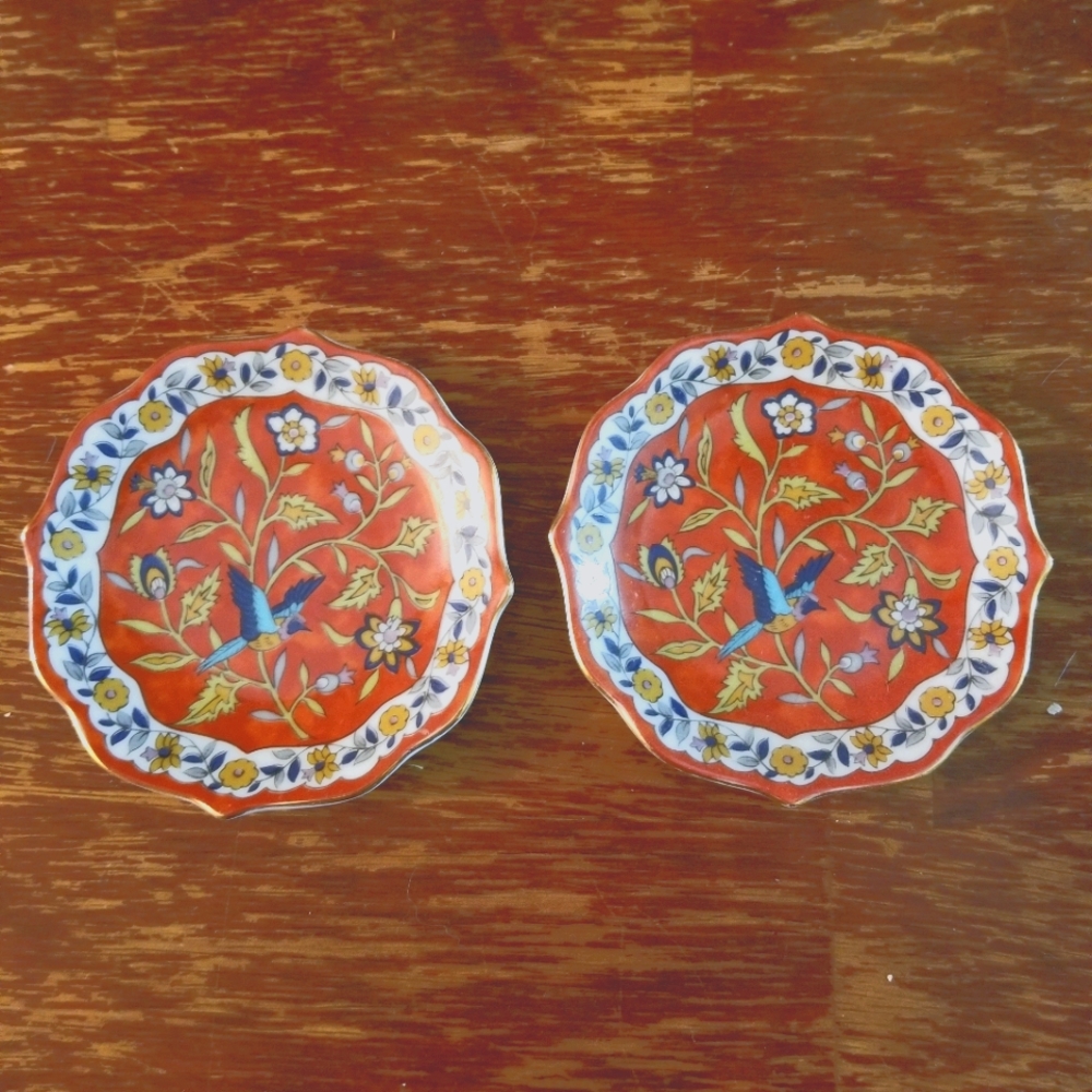 PAIR SILK ROAD 4" PLATES TAKAHASHI SANFRANCISCO 1983 GORGEOUS